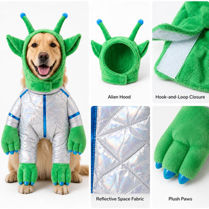 Paws in Awe Green Alien Pet Costume for Dogs & Cats - Funny Halloween Transformation Outfit for Pet Parties, Photoshoots & Costume Events