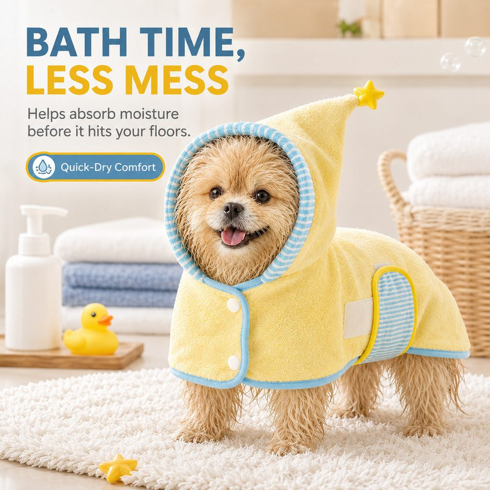 Paws in Awe Hooded Pet Drying Robe for Dogs & Cats - Fast Absorbent Wearable Towel for Bath, Rain & Swim to Keep Pets Dry, Warm & Home Clean image 5
