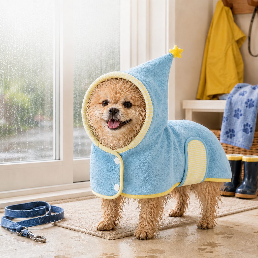Paws in Awe Hooded Pet Drying Robe for Dogs & Cats - Fast Absorbent Wearable Towel for Bath, Rain & Swim to Keep Pets Dry, Warm & Home Clean image 9