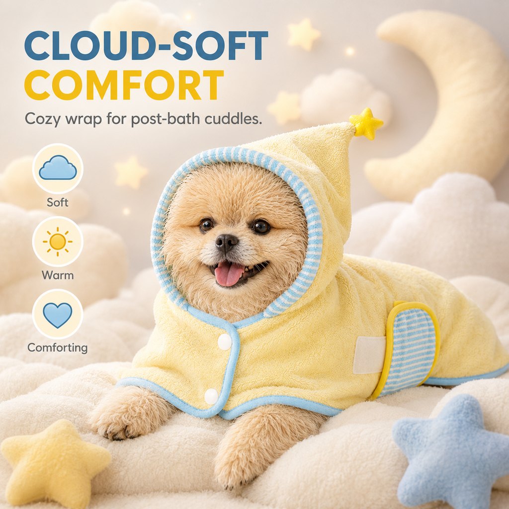 Paws in Awe Hooded Pet Drying Robe for Dogs & Cats - Fast Absorbent Wearable Towel for Bath, Rain & Swim to Keep Pets Dry, Warm & Home Clean image 3