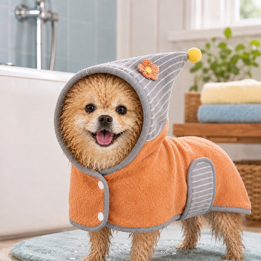 Paws in Awe Hooded Pet Drying Robe for Dogs & Cats - Fast Absorbent Wearable Towel for Bath, Rain & Swim to Keep Pets Dry, Warm & Home Clean image 8