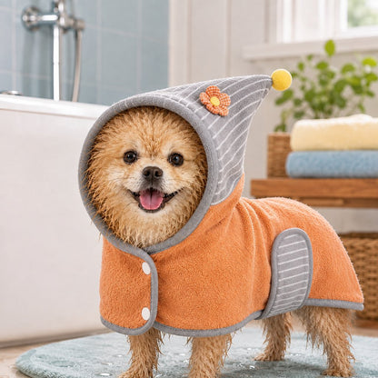 Paws in Awe Hooded Pet Drying Robe for Dogs & Cats - Fast Absorbent Wearable Towel for Bath, Rain & Swim to Keep Pets Dry, Warm & Home Clean image 8