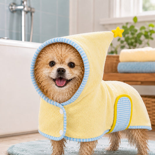 Paws in Awe Hooded Pet Drying Robe for Dogs & Cats - Fast Absorbent Wearable Towel for Bath, Rain & Swim to Keep Pets Dry, Warm & Home Clean image 1