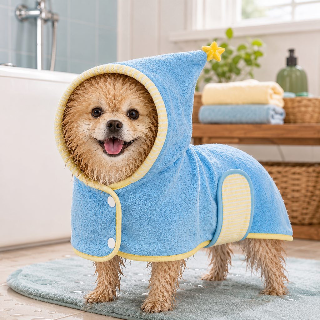Paws in Awe Hooded Pet Drying Robe for Dogs & Cats - Fast Absorbent Wearable Towel for Bath, Rain & Swim to Keep Pets Dry, Warm & Home Clean image 12