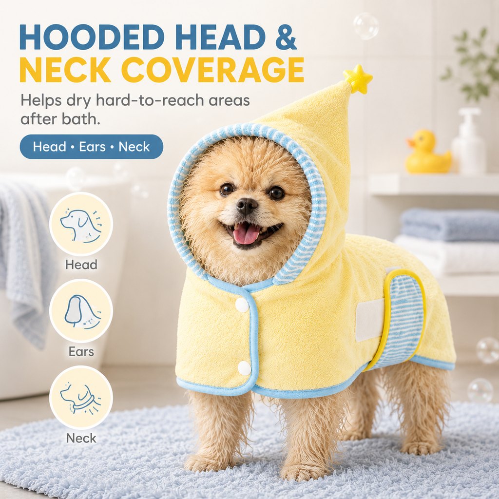 Paws in Awe Hooded Pet Drying Robe for Dogs & Cats - Fast Absorbent Wearable Towel for Bath, Rain & Swim to Keep Pets Dry, Warm & Home Clean image 6
