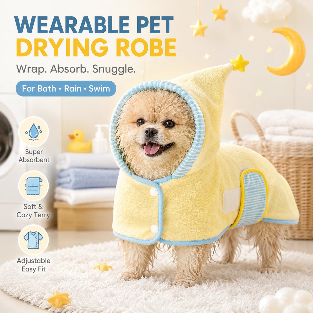 Paws in Awe Hooded Pet Drying Robe for Dogs & Cats - Fast Absorbent Wearable Towel for Bath, Rain & Swim to Keep Pets Dry, Warm & Home Clean image 4
