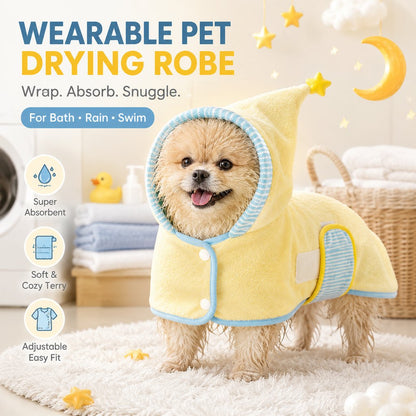 Paws in Awe Hooded Pet Drying Robe for Dogs & Cats - Fast Absorbent Wearable Towel for Bath, Rain & Swim to Keep Pets Dry, Warm & Home Clean image 4