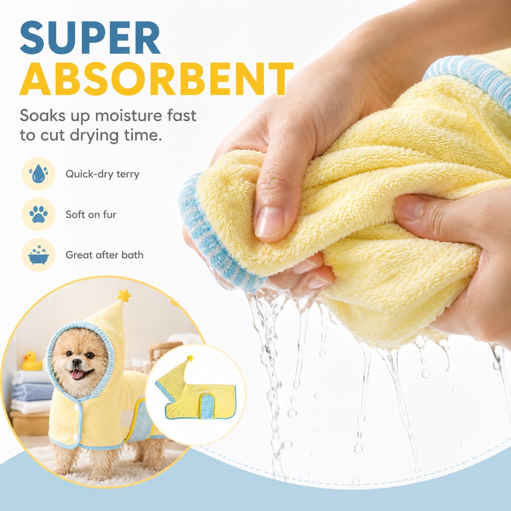 Paws in Awe Hooded Pet Drying Robe for Dogs & Cats - Fast Absorbent Wearable Towel for Bath, Rain & Swim to Keep Pets Dry, Warm & Home Clean image 4