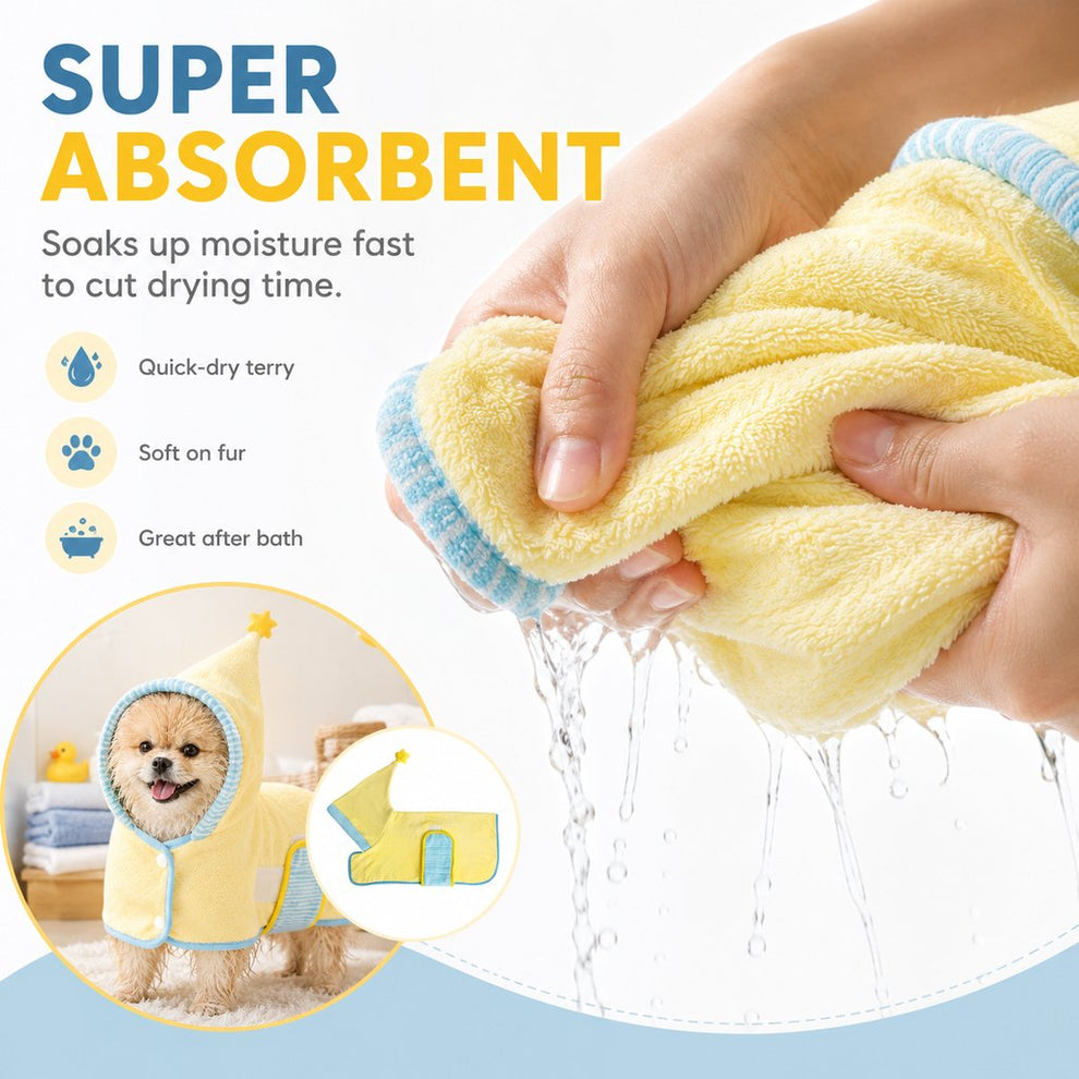 Paws in Awe Hooded Pet Drying Robe for Dogs & Cats - Fast Absorbent Wearable Towel for Bath, Rain & Swim to Keep Pets Dry, Warm & Home Clean image 4