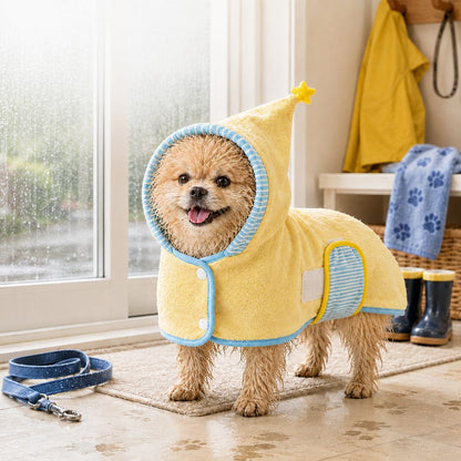 Paws in Awe Hooded Pet Drying Robe for Dogs & Cats - Fast Absorbent Wearable Towel for Bath, Rain & Swim to Keep Pets Dry, Warm & Home Clean image 1