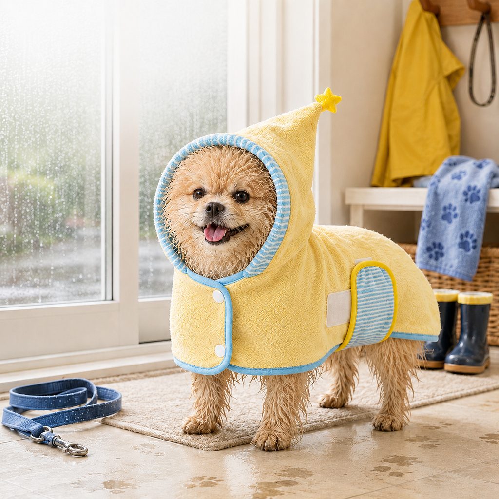 Paws in Awe Hooded Pet Drying Robe for Dogs & Cats - Fast Absorbent Wearable Towel for Bath, Rain & Swim to Keep Pets Dry, Warm & Home Clean image 10
