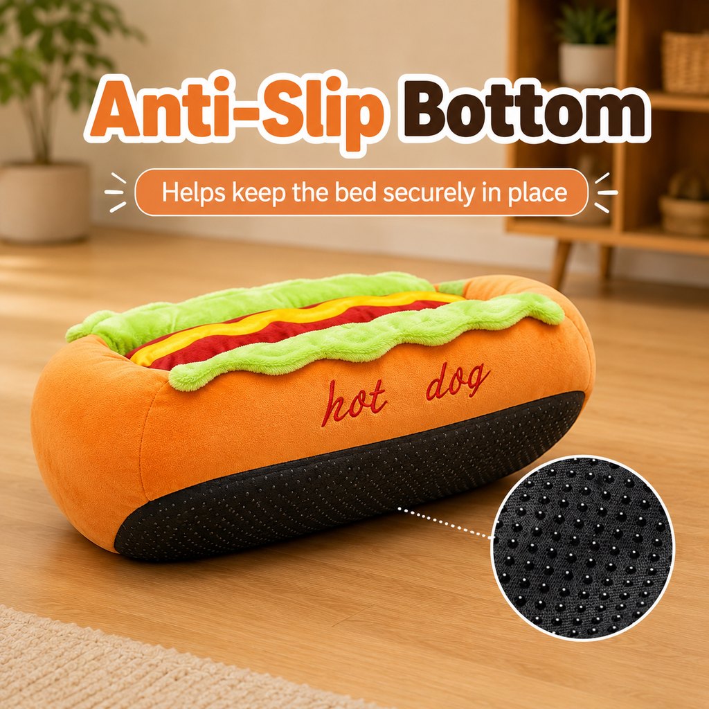 Paws in Awe Hot Dog Pet Bed for Cats & Small Dogs - Plush Bolster Bed with Removable Cushion for Cozy Indoor Naps image 6