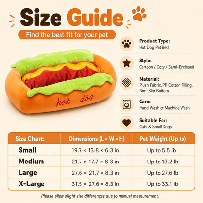 Paws in Awe Hot Dog Pet Bed for Cats & Small Dogs - Plush Bolster Bed with Removable Cushion for Cozy Indoor Naps image 8