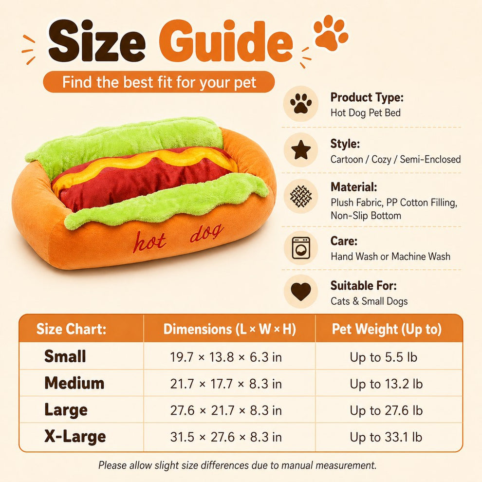 Paws in Awe Hot Dog Pet Bed for Cats & Small Dogs - Plush Bolster Bed with Removable Cushion for Cozy Indoor Naps image 8