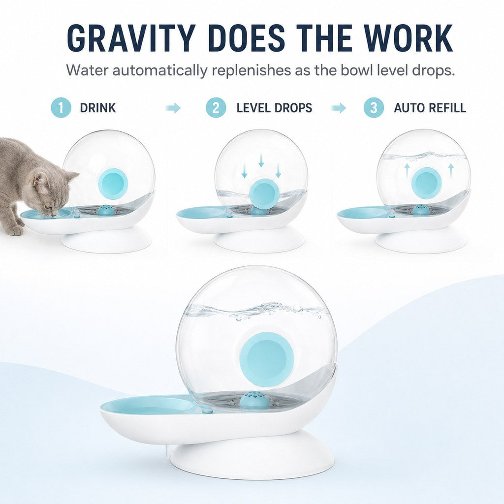 Paws in Awe 2.8L Gravity Pet Waterer for Cats & Small Dogs – No-Plug Auto Refill for Busy Homes image 5