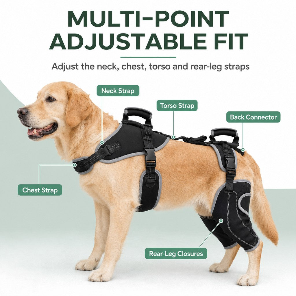 Individual hind leg support sleeves on dog lift harness