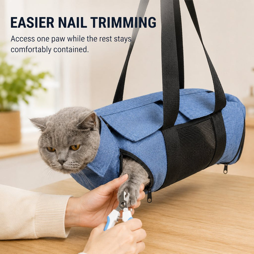 Individual zipper paw access cat grooming bag