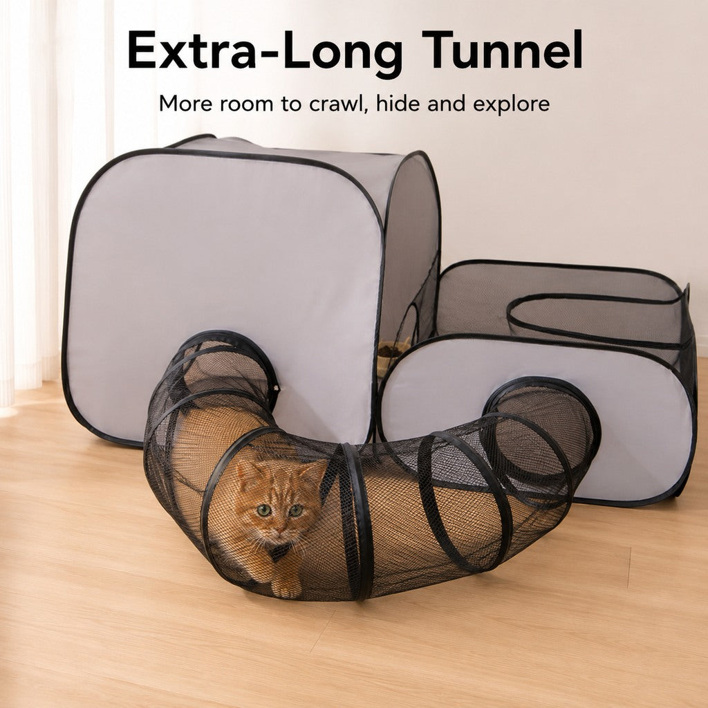 Paws in Awe Indoor Cat Playpen with Tunnel & Resting Tent for Safe Home Play - 3-Zone Enclosure for Cats & Kittens image 5