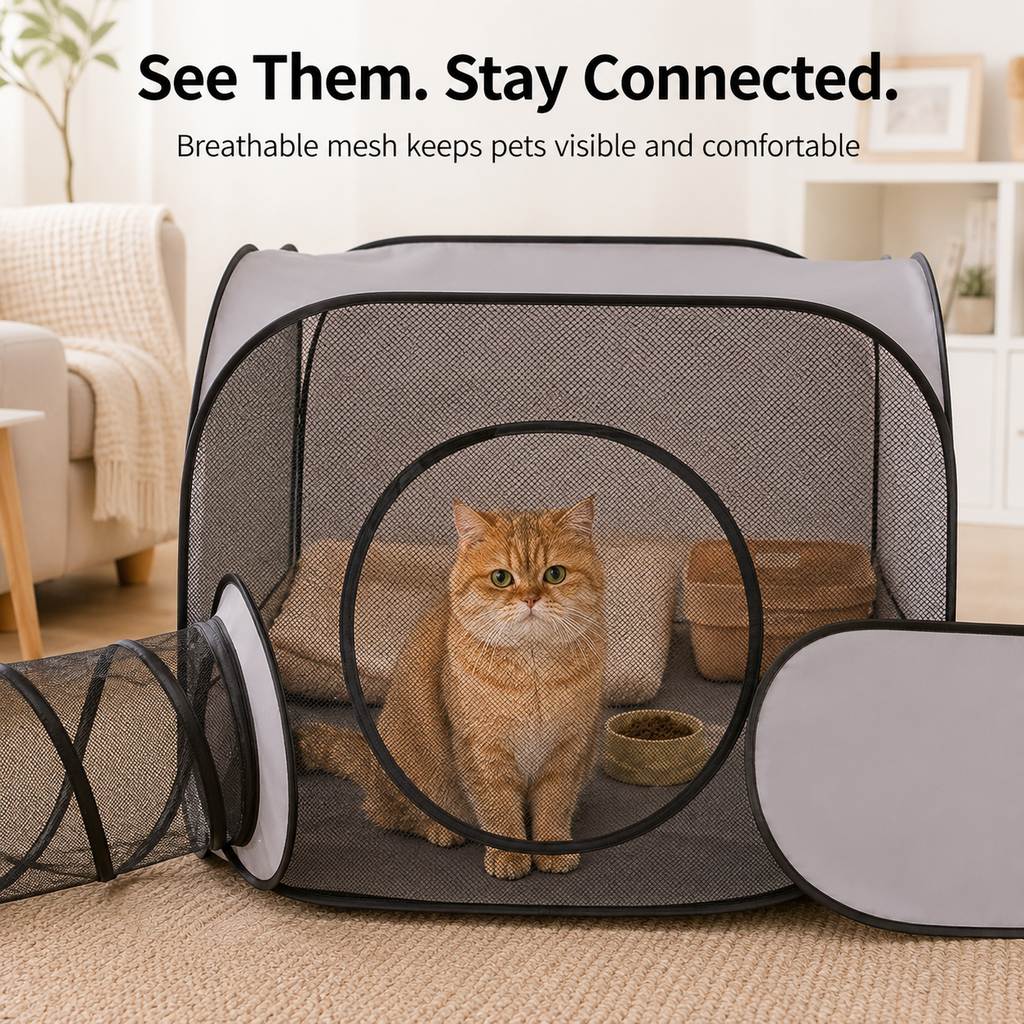 Paws in Awe Indoor Cat Playpen with Tunnel & Resting Tent for Safe Home Play - 3-Zone Enclosure for Cats & Kittens image 2