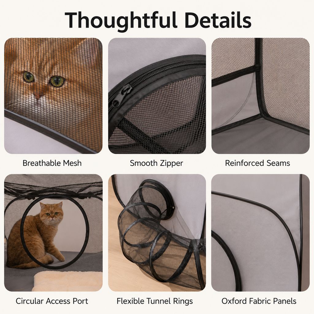Paws in Awe Indoor Cat Playpen with Tunnel & Resting Tent for Safe Home Play - 3-Zone Enclosure for Cats & Kittens image 7