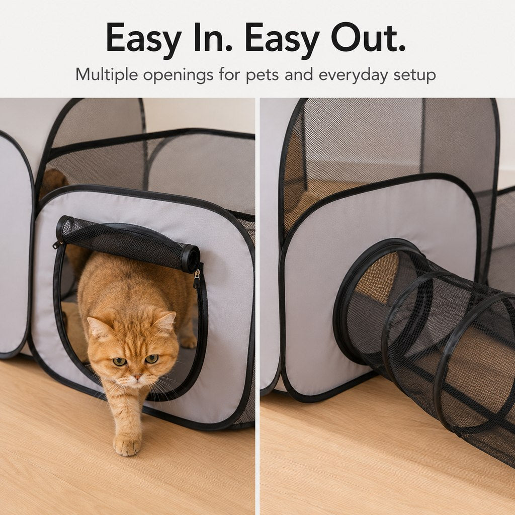 Paws in Awe Indoor Cat Playpen with Tunnel & Resting Tent for Safe Home Play - 3-Zone Enclosure for Cats & Kittens image 6