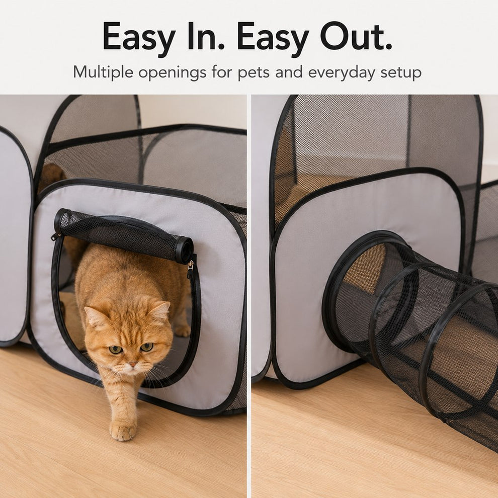 Paws in Awe Indoor Cat Playpen with Tunnel & Resting Tent for Safe Home Play - 3-Zone Enclosure for Cats & Kittens image 6