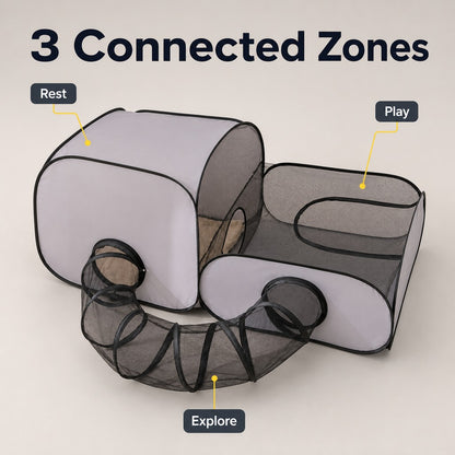 Paws in Awe Indoor Cat Playpen with Tunnel & Resting Tent for Safe Home Play - 3-Zone Enclosure for Cats & Kittens image 4