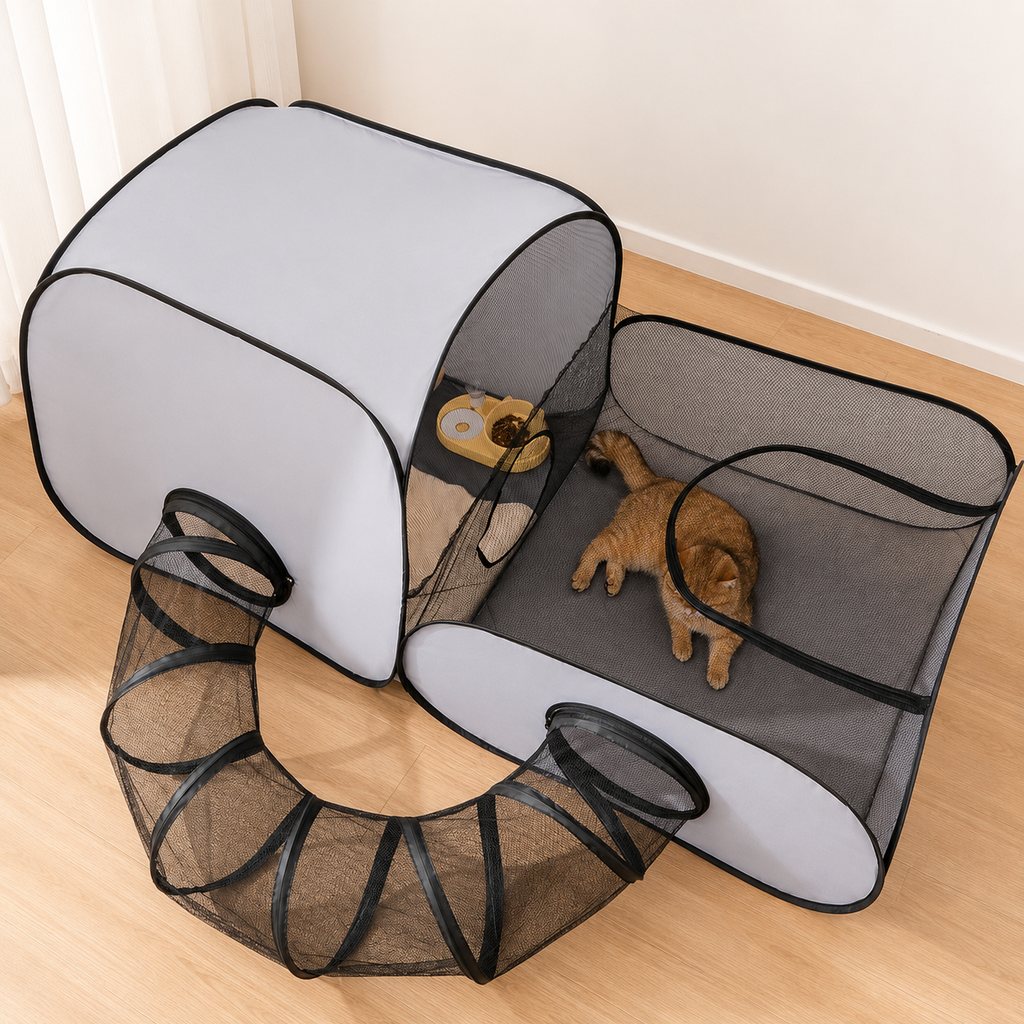 Paws in Awe Indoor Cat Playpen with Tunnel & Resting Tent for Safe Home Play - 3-Zone Enclosure for Cats & Kittens image 1
