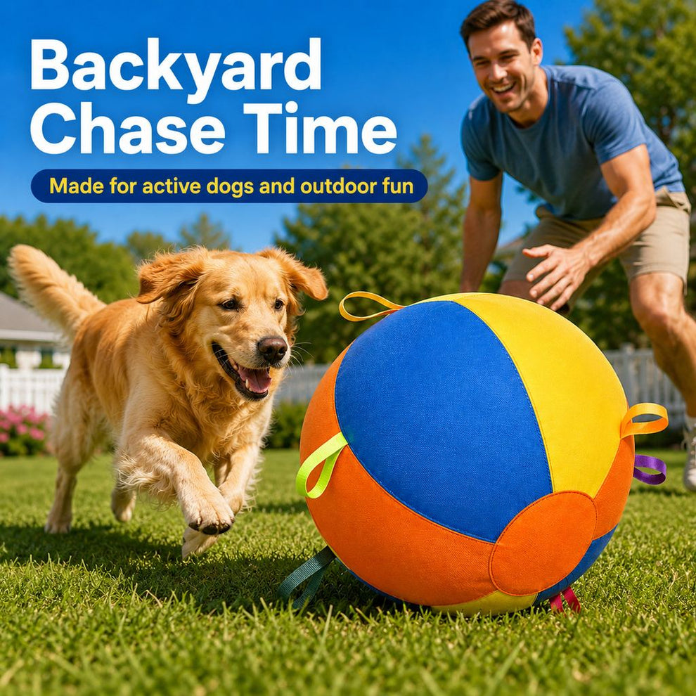 Paws in Awe Inflatable Dog Play Ball for Backyard & Indoor Play - Oversized Chase and Tug Toy to Burn Energy and Ease Boredom image 2