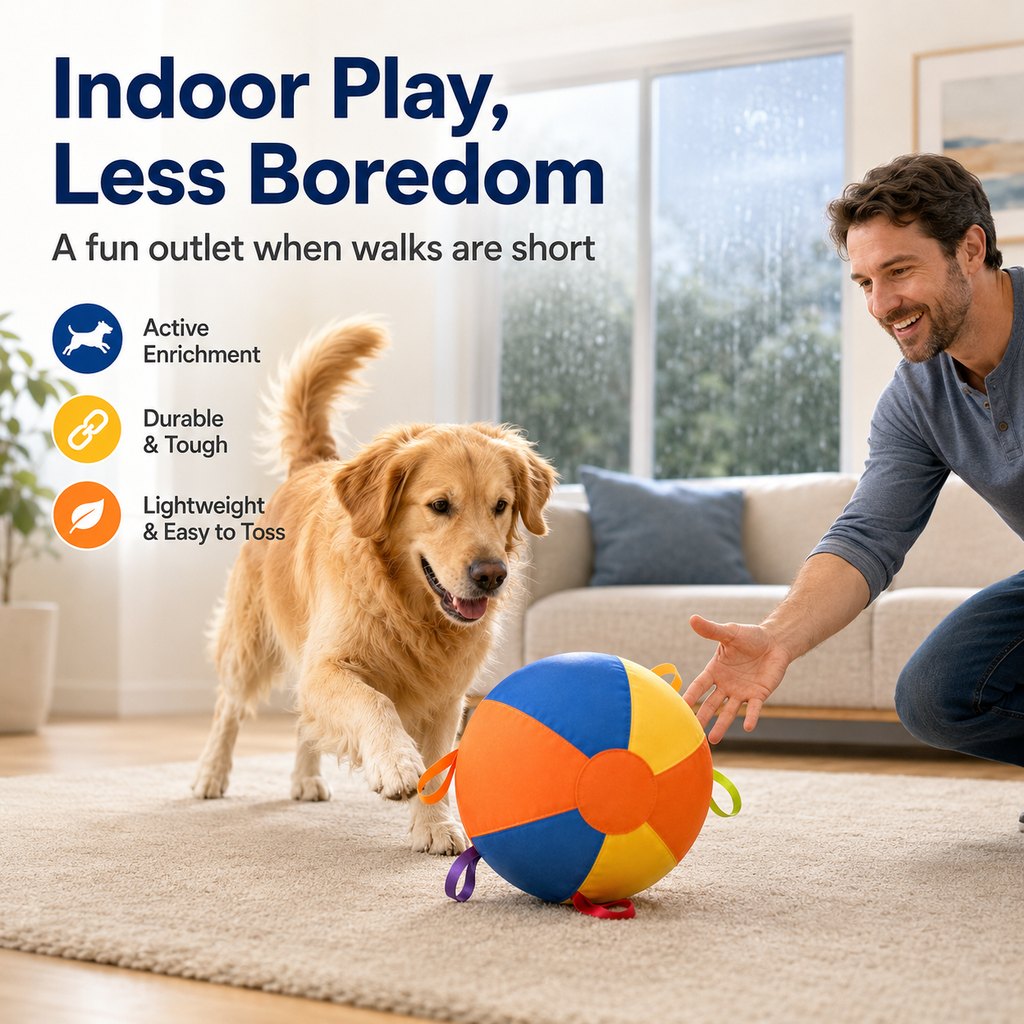 Paws in Awe Inflatable Dog Play Ball for Backyard & Indoor Play - Oversized Chase and Tug Toy to Burn Energy and Ease Boredom image 3