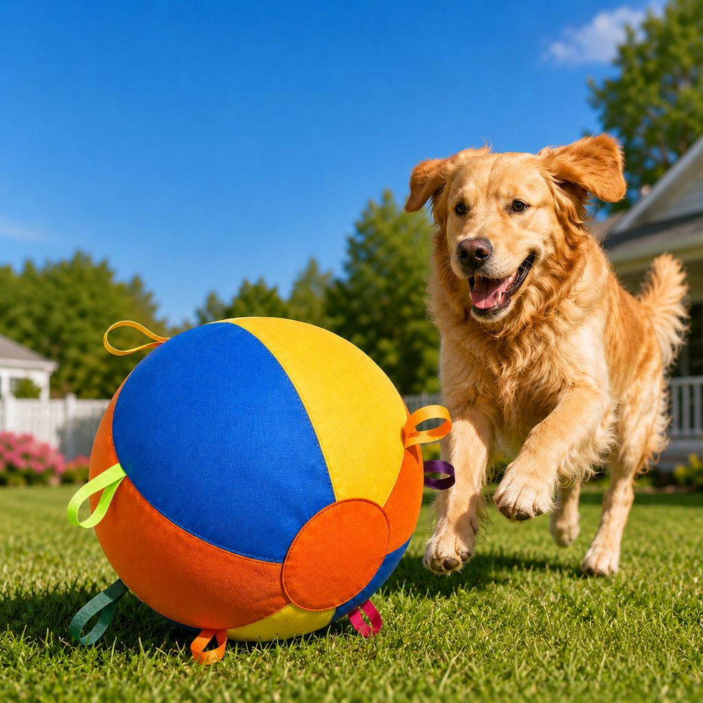 Paws in Awe Inflatable Dog Play Ball for Backyard & Indoor Play - Oversized Chase and Tug Toy to Burn Energy and Ease Boredom image 11