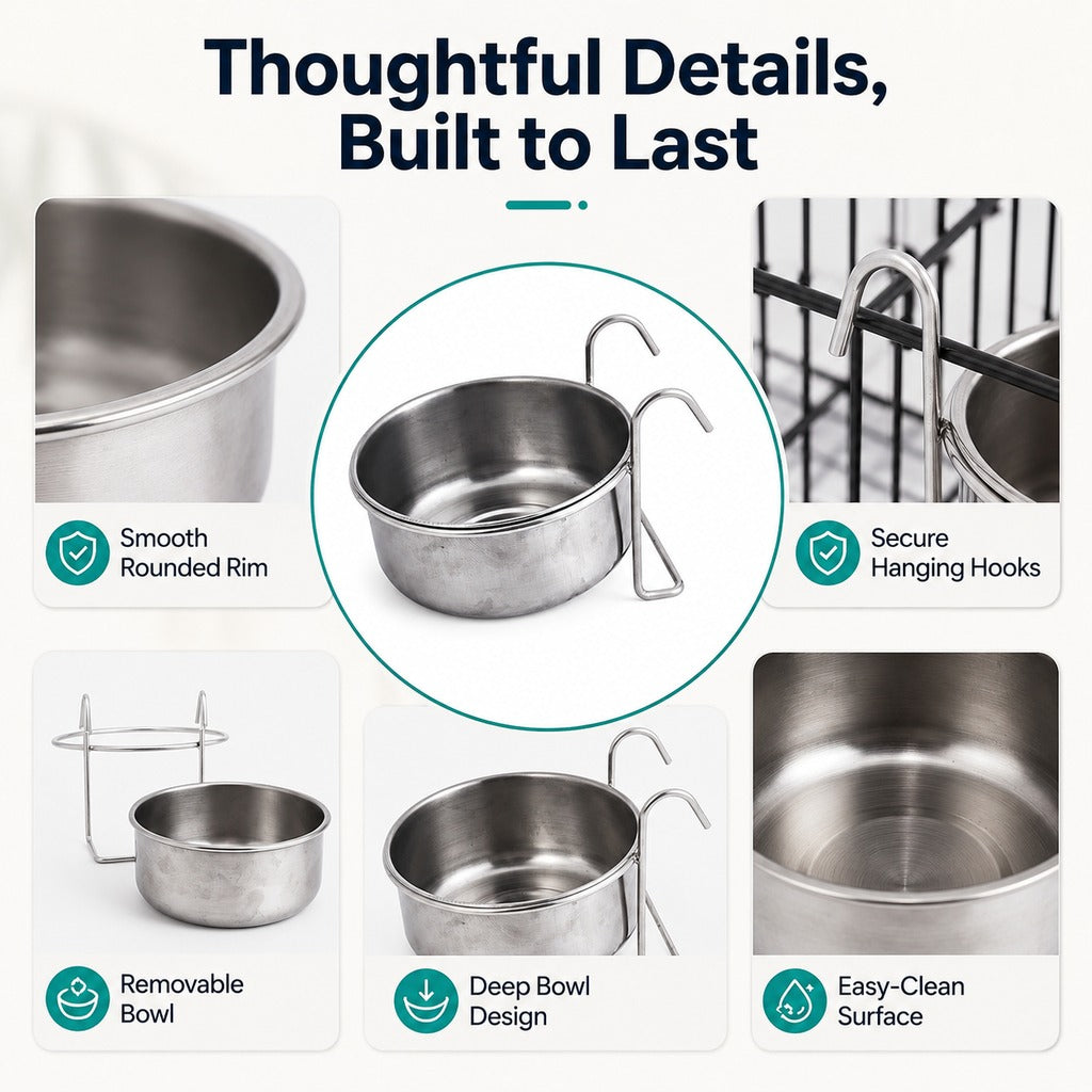 Paws in Awe Inside-Crate Stainless Steel Hanging Pet Bowl for Dogs & Cats - No-Tip Food & Water Bowl for Kennels image 7