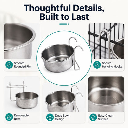Paws in Awe Inside-Crate Stainless Steel Hanging Pet Bowl for Dogs & Cats - No-Tip Food & Water Bowl for Kennels image 7