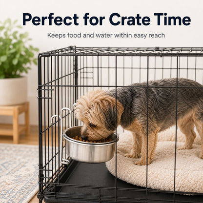 Paws in Awe Inside-Crate Stainless Steel Hanging Pet Bowl for Dogs & Cats - No-Tip Food & Water Bowl for Kennels image 2