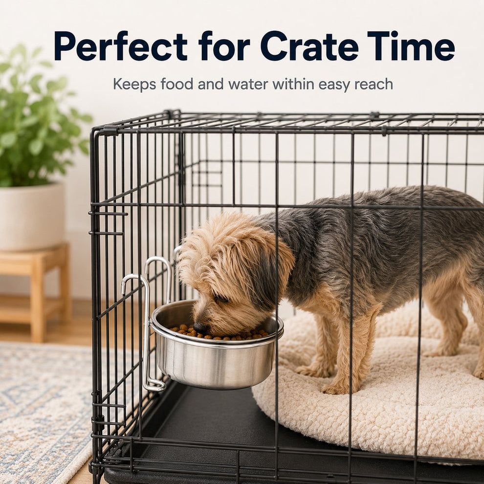 Paws in Awe Inside-Crate Stainless Steel Hanging Pet Bowl for Dogs & Cats - No-Tip Food & Water Bowl for Kennels image 2