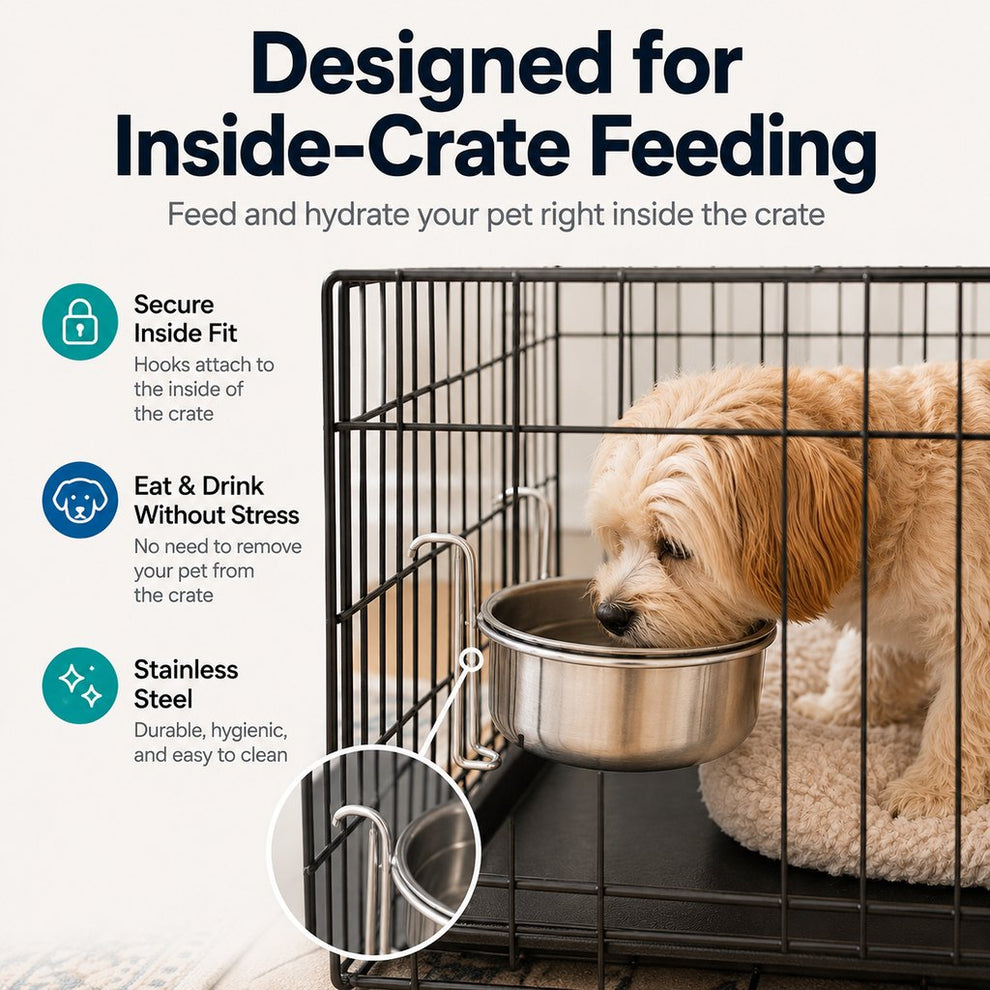 Paws in Awe Inside-Crate Stainless Steel Hanging Pet Bowl for Dogs & Cats - No-Tip Food & Water Bowl for Kennels image 9