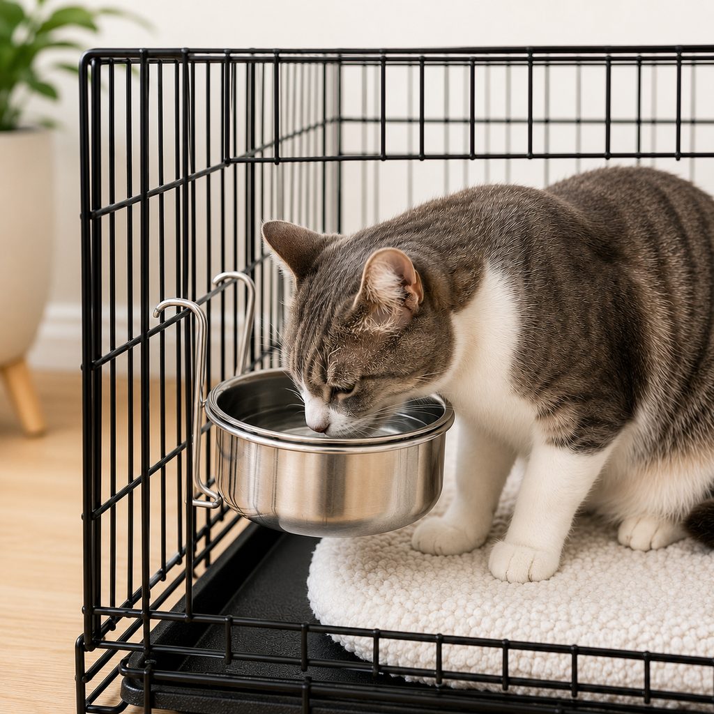 Paws in Awe Inside-Crate Stainless Steel Hanging Pet Bowl for Dogs & Cats - No-Tip Food & Water Bowl for Kennels image 1