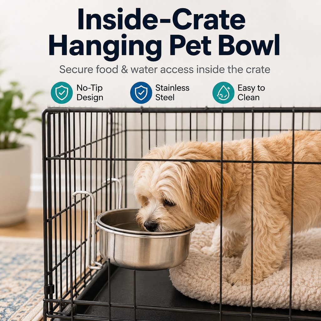 Paws in Awe Inside-Crate Stainless Steel Hanging Pet Bowl for Dogs & Cats - No-Tip Food & Water Bowl for Kennels image 5