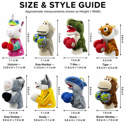 Interactive boxing pet puppet size and style guide