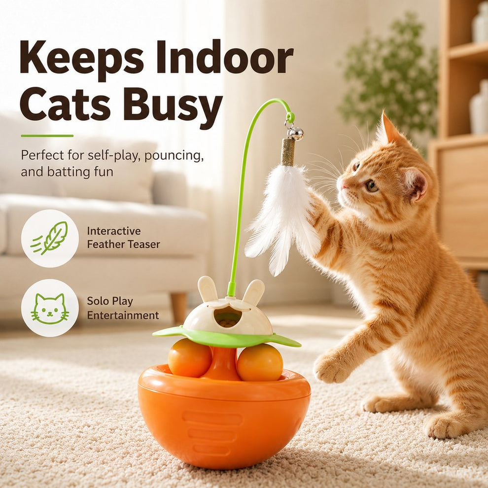 Paws in Awe Interactive Wobble Cat Toy for Indoor Cats - Treat-Dispensing Feather Teaser That Keeps Cats Busy image 9