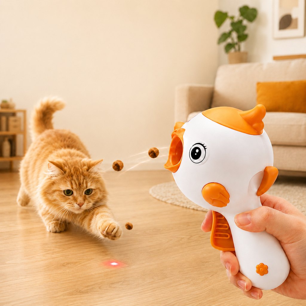 Interactive Cat Treat Launcher Toy with Laser - Indoor Cat Enrichment Game for Bored Cats, Exercise & Feeding Fun image 1