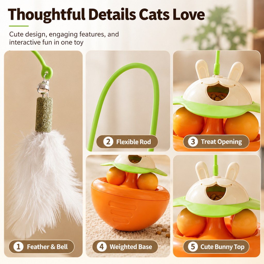 Paws in Awe Interactive Wobble Cat Toy for Indoor Cats - Treat-Dispensing Feather Teaser That Keeps Cats Busy image 7