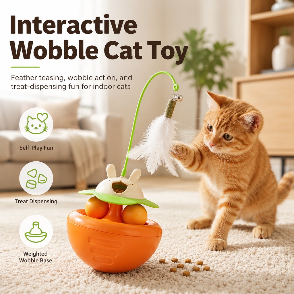 Paws in Awe Interactive Wobble Cat Toy for Indoor Cats - Treat-Dispensing Feather Teaser That Keeps Cats Busy image 4
