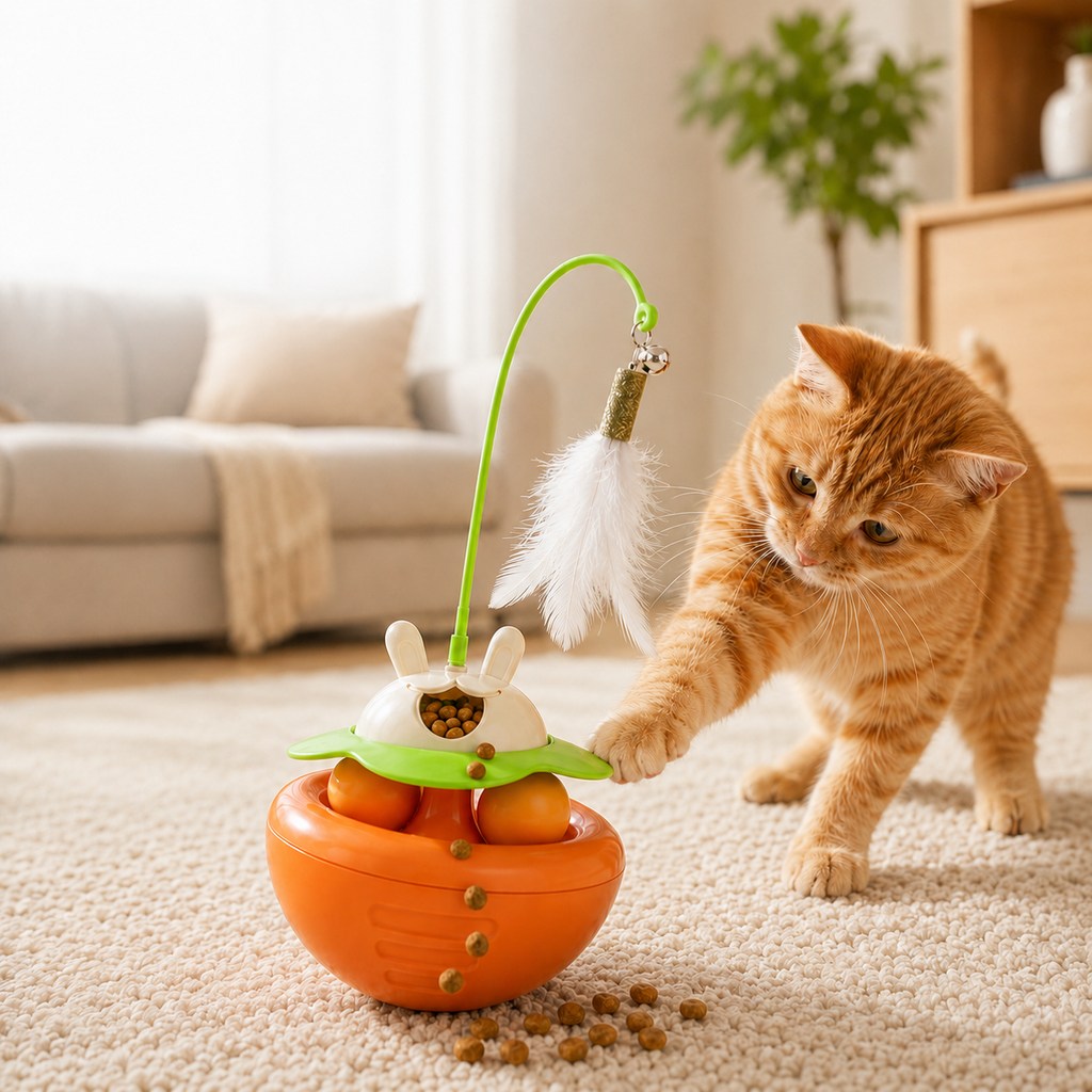 Paws in Awe Interactive Wobble Cat Toy for Indoor Cats - Treat-Dispensing Feather Teaser That Keeps Cats Busy image 1