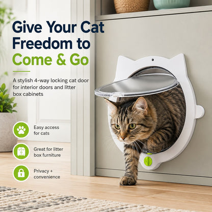 Paws in Awe 4-Way Locking Interior Cat Door for Litter Box Cabinets & Rooms - Private Access Without Door Scratching image 3