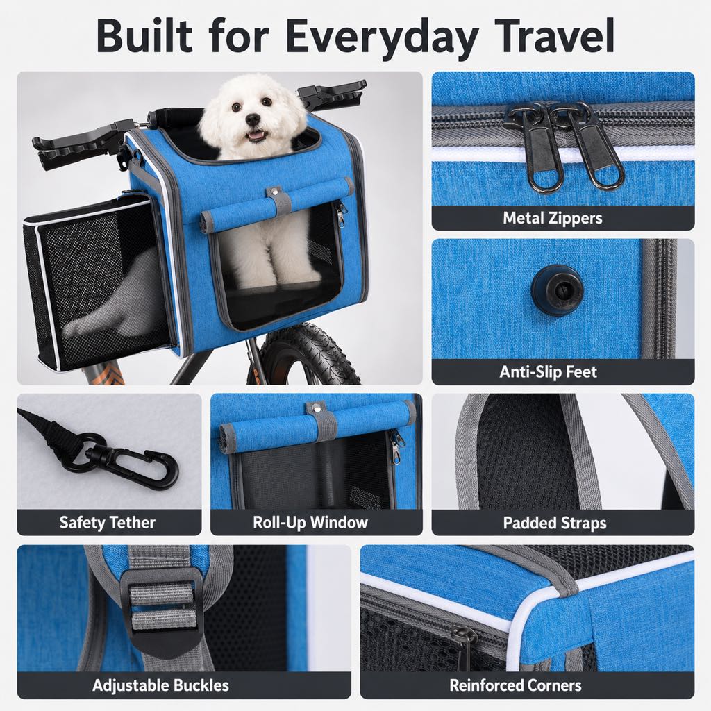 Internal safety tether pet carrier for contained travel