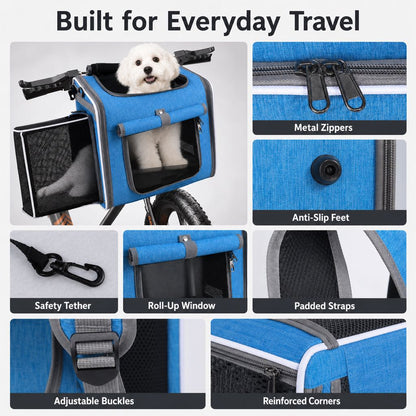 Internal safety tether pet carrier for contained travel