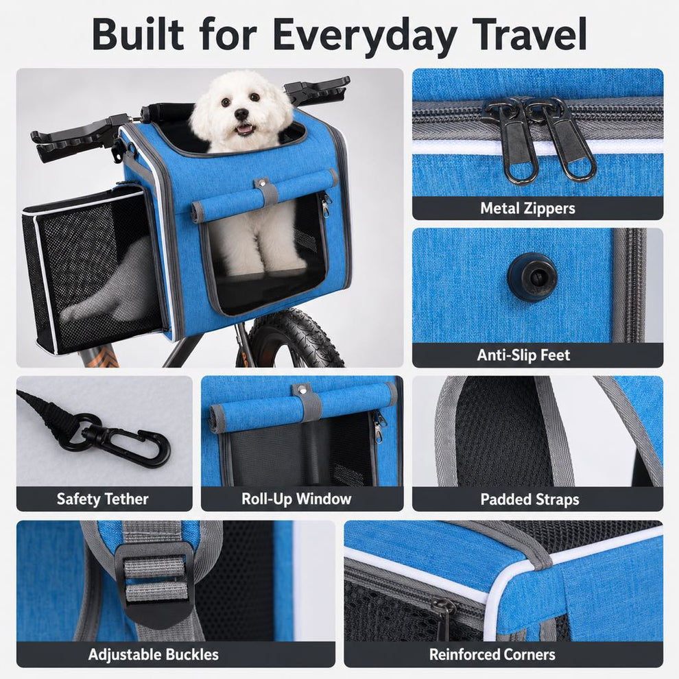 Internal safety tether pet carrier for contained travel