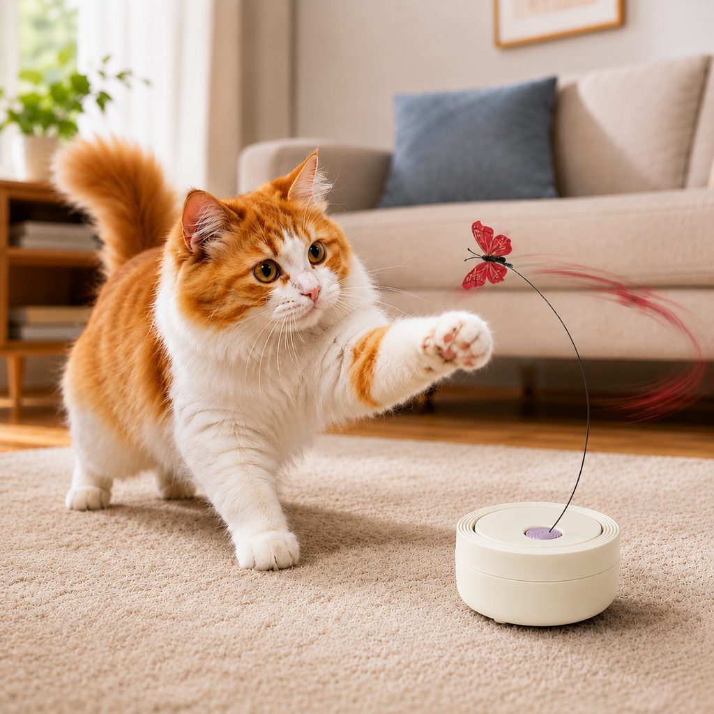 Ivory white automatic butterfly cat toy