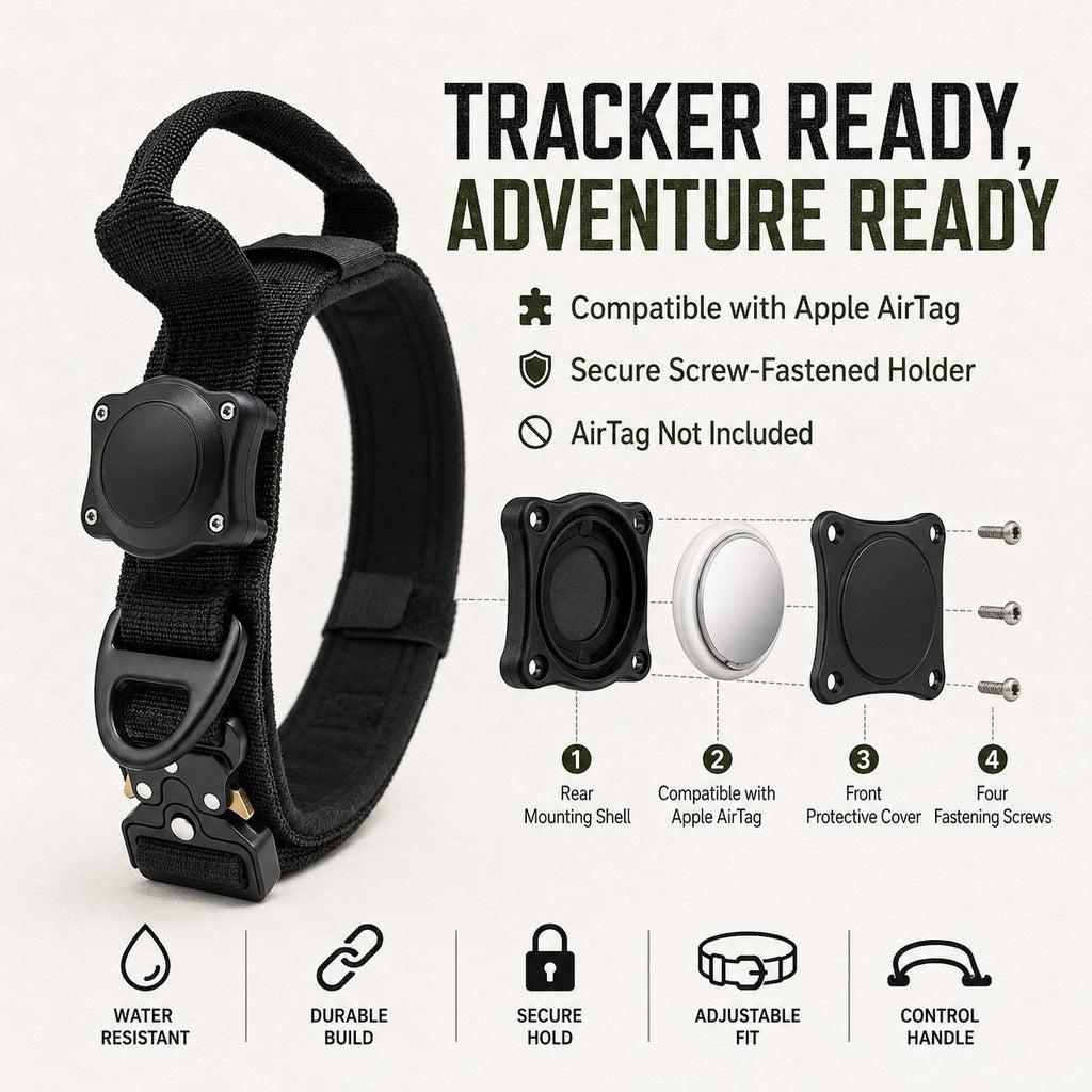 Khaki AirTag-compatible tactical dog collar
